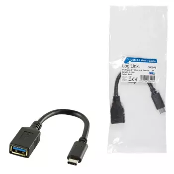 USB kabelis LogiLink USB C - USB A 0,15 m CU0098 Juodas