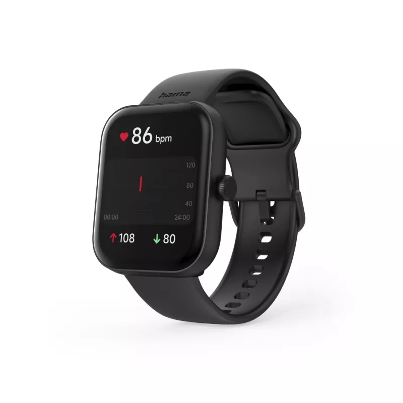 Hama Fit Watch 5000 išmanusis laikrodis, 1,65 colio (4,19 cm) TFT ekranas, 47 mm, skambučių priėmimas, širdies ritmas, IP68, Bluetooth, juodos spalvos