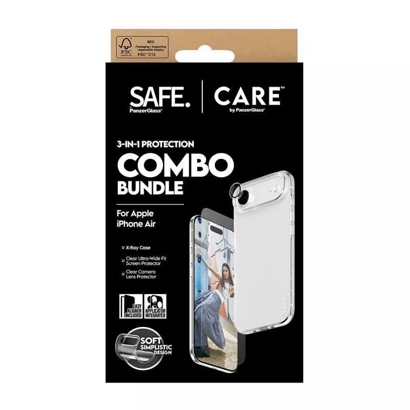 PanzerGlass SAFE. CARE 3 viename Fashionable Combo rinkinys, skirtas iPhone 17 Air, CR78718
