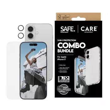 PanzerGlass 3-in-1 Combo Bundle iPhone 17 – apsauginis stiklas ekranui, objektyvo apsauga ir dėklas