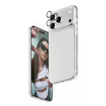 PanzerGlass 3-in-1 komplektas iPhone 17 Pro Max: ekrano apsauginis stiklas, dėklas ir fotoaparato lęšio apsauga CR60725