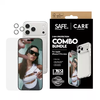 PanzerGlass 3-in-1 komplektas iPhone 17 Pro Max: ekrano apsauginis stiklas, dėklas ir fotoaparato lęšio apsauga CR60725
