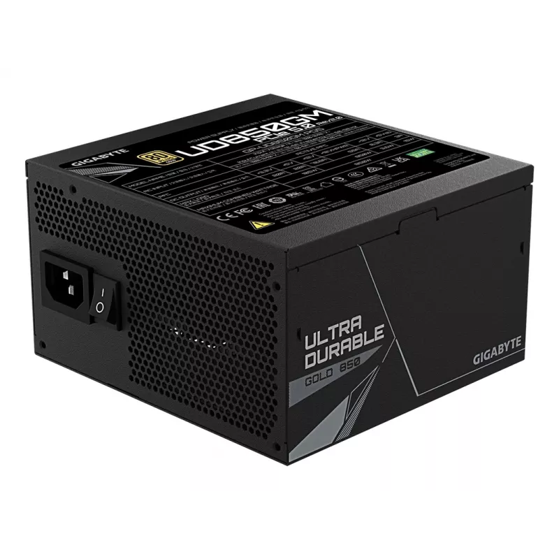 GIGABYTE UD850GM PG5 V2 maitinimo blokas – PCIe Gen 5.1, 80 PLUS Gold, pilnai modulinis, 120 mm ventiliatorius, ATX 3.1 suderinamas, EU kištukas