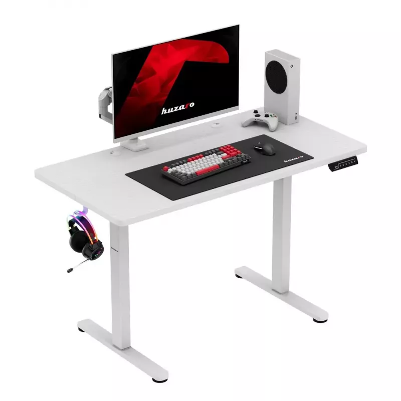 huzaro Hero 8.1 balta elektrinė reguliuojamo aukščio žaidimų lentelė 120×60 cm, 720–1180 mm, 50 kg, kabelių valdymas