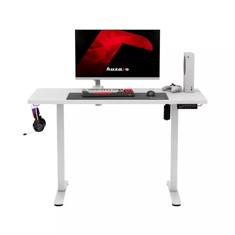 huzaro Hero 8.1 balta elektrinė reguliuojamo aukščio žaidimų lentelė 120×60 cm, 720–1180 mm, 50 kg, kabelių valdymas