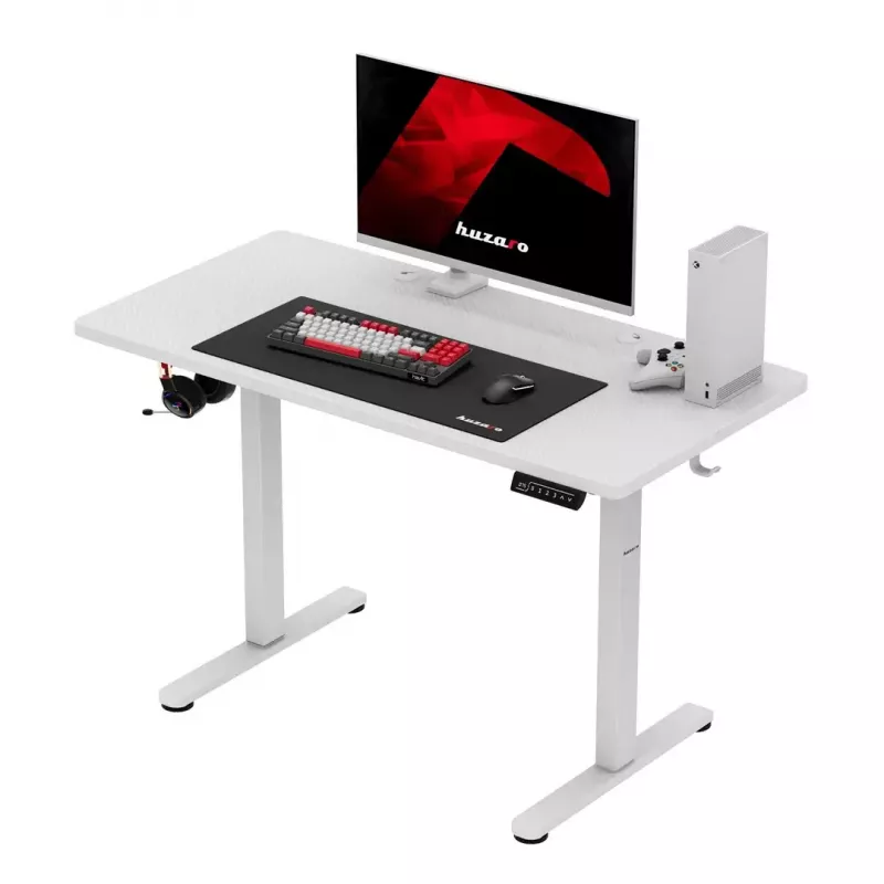 huzaro Hero 8.1 balta elektrinė reguliuojamo aukščio žaidimų lentelė 120×60 cm, 720–1180 mm, 50 kg, kabelių valdymas