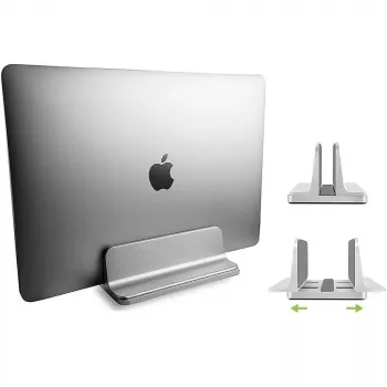 Stovas nešiojamam kompiuteriui TECHLY Vertical Aluminum Notebook Stand sidabrinis iki 17 colių (96×150×48 mm, 580 g)