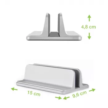 Stovas nešiojamam kompiuteriui TECHLY Vertical Aluminum Notebook Stand sidabrinis iki 17 colių (96×150×48 mm, 580 g)