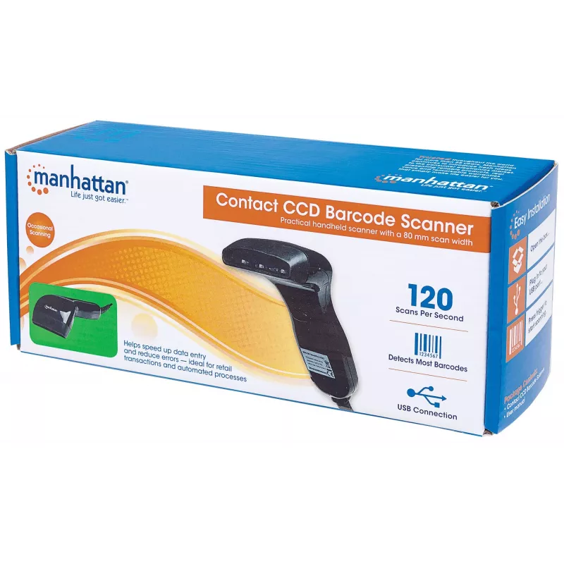 Nešiojamas brūkšninių kodų skaitytuvas Manhattan Contact CCD, 1D, USB/PS/2