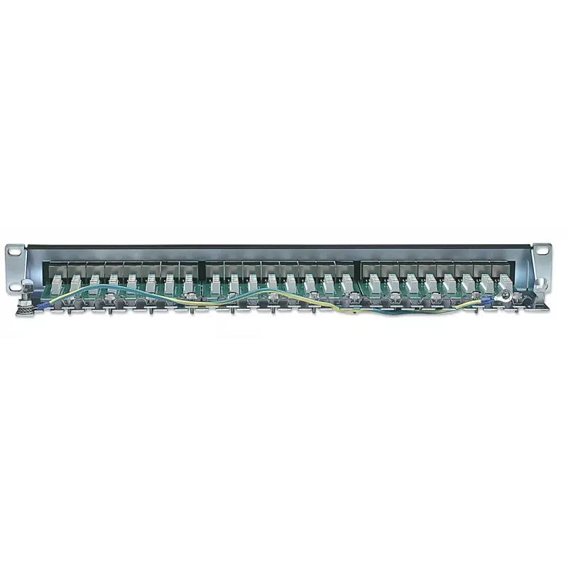Intellinet Patch Panel, Cat6, FTP, 24 prievadų, 1U, ekranuotas, 90° viršutiniai punch-down blokai, juodas