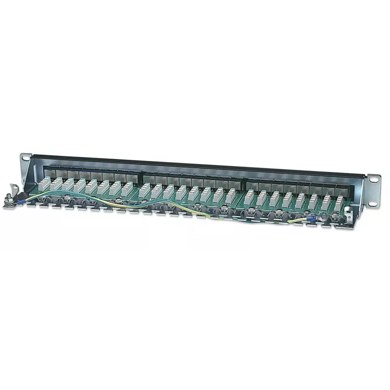 Intellinet Patch Panel, Cat6, FTP, 24 prievadų, 1U, ekranuotas, 90° viršutiniai punch-down blokai, juodas