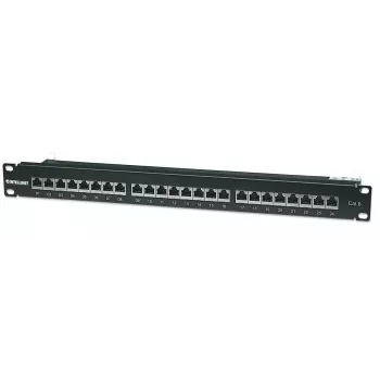 Intellinet Patch Panel, Cat6, FTP, 24 prievadų, 1U, ekranuotas, 90° viršutiniai punch-down blokai, juodas