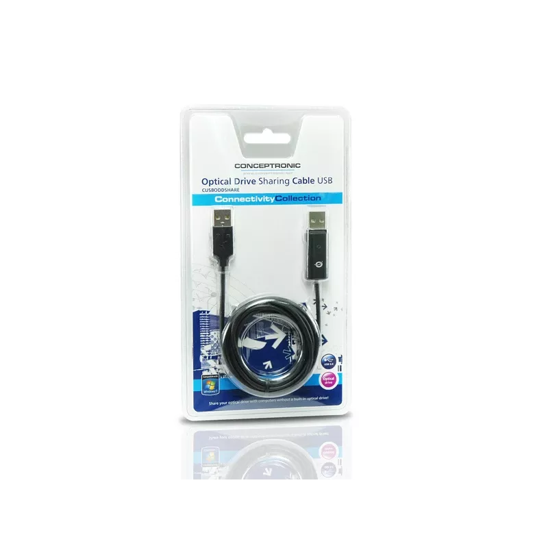 Conceptronic USB kabelis optiniam diskui dalintis, 1,8 m, juodas, USB A / USB A, vyriškas/vyriškas, 20 g