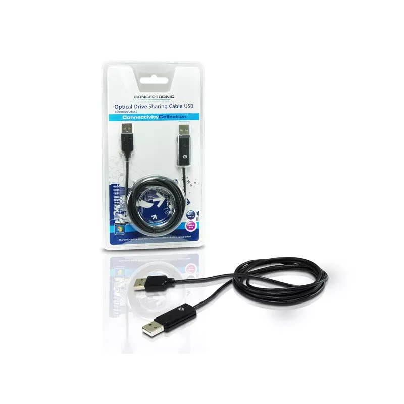 Conceptronic USB kabelis optiniam diskui dalintis, 1,8 m, juodas, USB A / USB A, vyriškas/vyriškas, 20 g