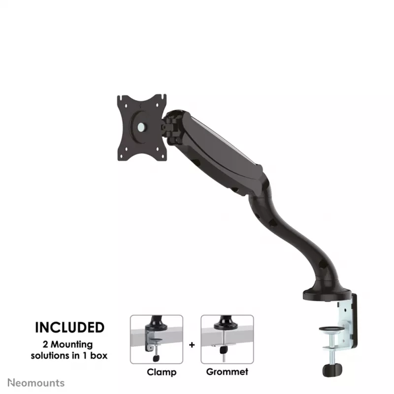 Neomounts NM-D500BLACK Monitoriaus ranka 10-30 colių - dujinė spyruoklė, Clamp/Grommet, 6 kg, 25,4 cm (10 colių), 76,2 cm (30 colių), 100 x 100 mm, Juoda