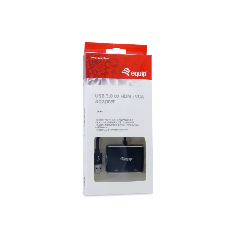 Equip USB 3.0 į HDMI/VGA (HD15) adapteris, 3.2 Gen 1 (3.1 Gen 1), USB Type-A, HDMI išvestis, 1920 x 1080 pikseliai