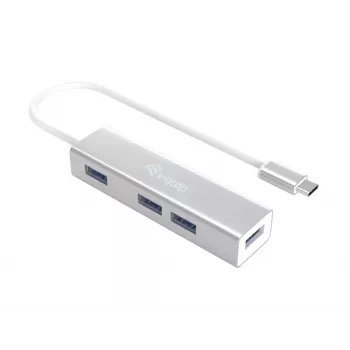 Equip USB-C į 4 prievadų USB 3.0 šakotuvas, USB 3.2 Gen 1 (3.1 Gen 1) Type-C, USB 3.2 Gen 1 (3.1 Gen 1) Type-A, 5000 Mbit/s, sidabrinis, aliuminis, Windows 10, Windows 7, Windows 8