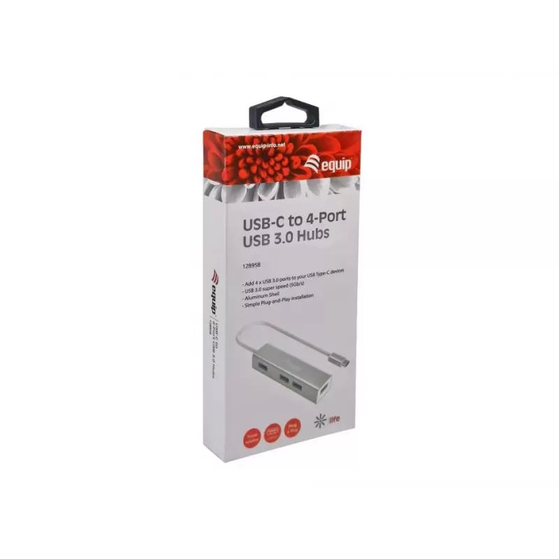 Equip 128958 USB-C į 4 prievadų USB 3.0 šakotuvas, USB 3.2 Gen 1, USB Type-A, 5 Gbps
