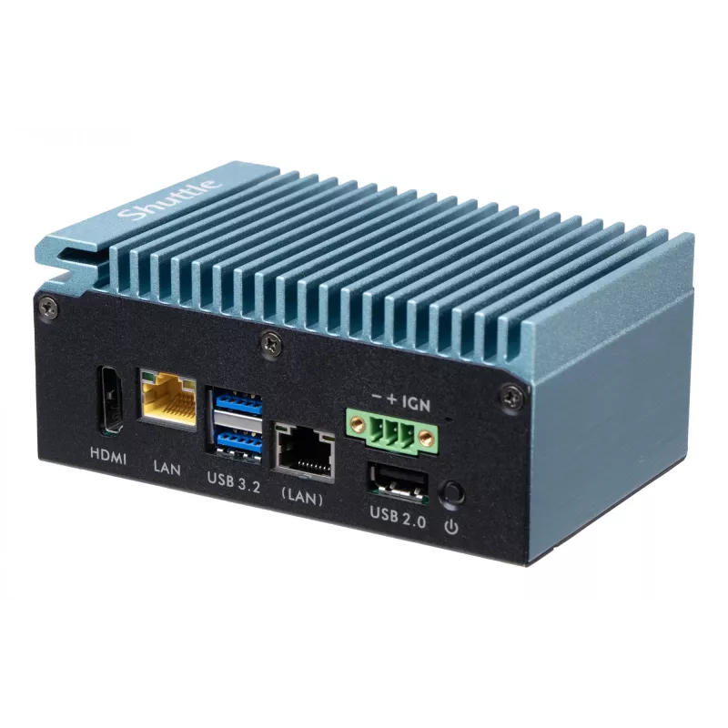 Shuttle Edge PC SPCEL02, Intel Celeron J6412, 1x HDMI, 2x 2.5G LAN, 1x COM, DIO (4x įėjimai, 4x išėjimai), 3x USB, 2x M.2, 12-24V, 24/7 nuolatinis darbas, be ventiliatoriaus, komplekte VESA ir DIN-RAIL laikikliai