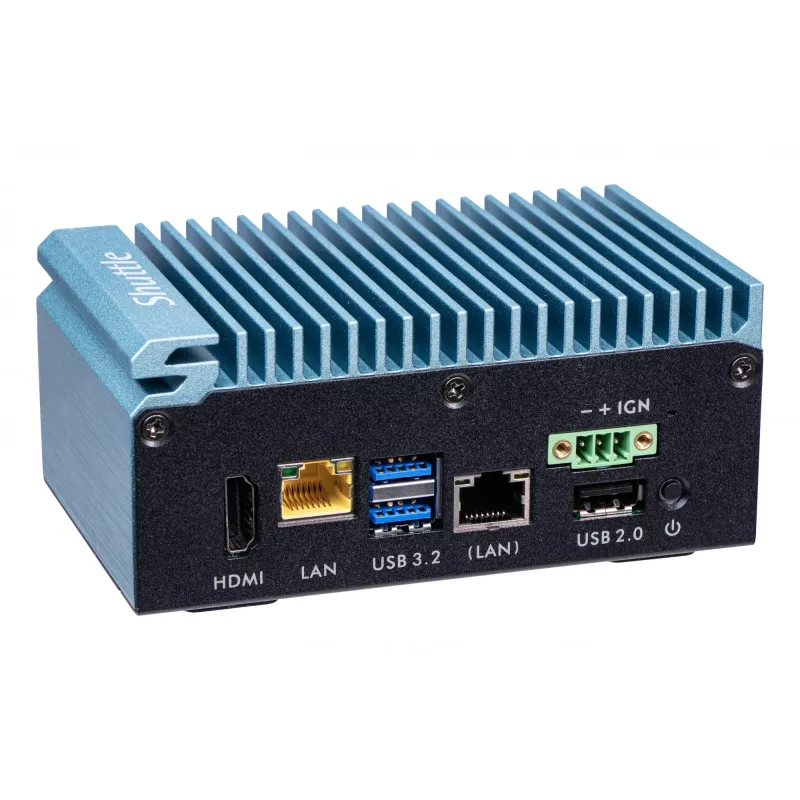Shuttle Edge PC SPCEL02, Intel Celeron J6412, 1x HDMI, 2x 2.5G LAN, 1x COM, DIO (4x įėjimai, 4x išėjimai), 3x USB, 2x M.2, 12-24V, 24/7 nuolatinis darbas, be ventiliatoriaus, komplekte VESA ir DIN-RAIL laikikliai
