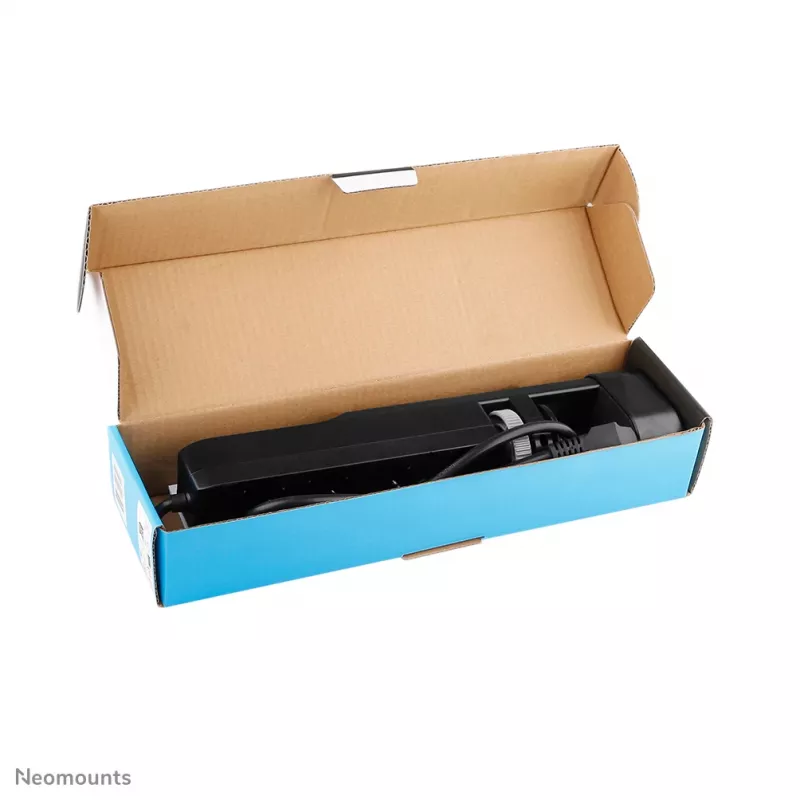 Neomounts DS22-840BL6 VOLT stalinis lizdas su spaustuku, USB-C ir USB-A prievadais - greitas įkrovimas