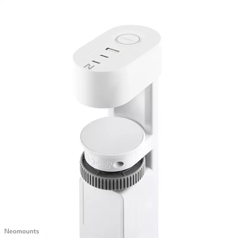 Neomounts DS22-840WH6 stalinis kištukinis lizdas su spaustuku, USB-C ir USB-A prievadais – greitas įkrovimas
