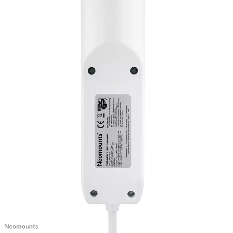 Neomounts DS22-840WH6 stalinis kištukinis lizdas su spaustuku, USB-C ir USB-A prievadais – greitas įkrovimas