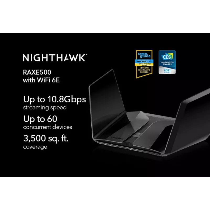 NETGEAR Nighthawk RAXE506 maršrutizatorius belaidis Gigabit Ethernet Tri-band (2,4 GHz / 5 GHz / 6 GHz) Juodas
