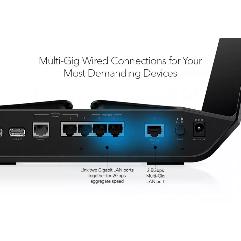 NETGEAR Nighthawk RAXE506 maršrutizatorius belaidis Gigabit Ethernet Tri-band (2,4 GHz / 5 GHz / 6 GHz) Juodas