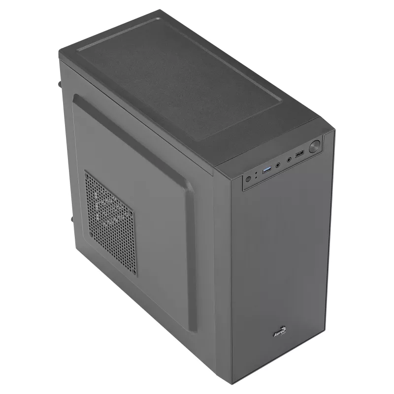 Aerocool CS108BKV1 kompiuterio korpusas Micro ATX, aliuminio šepetėliuotas priekis, juodas, 80 mm ventiliatorius