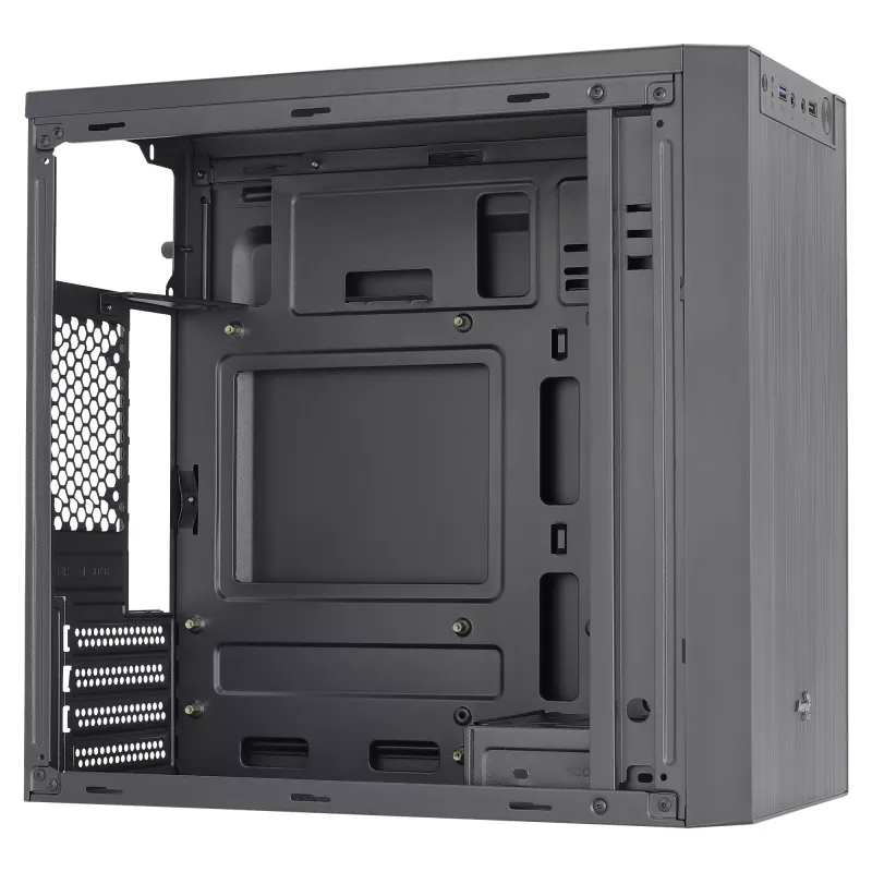 Aerocool CS108BKV1 kompiuterio korpusas Micro ATX, aliuminio šepetėliuotas priekis, juodas, 80 mm ventiliatorius