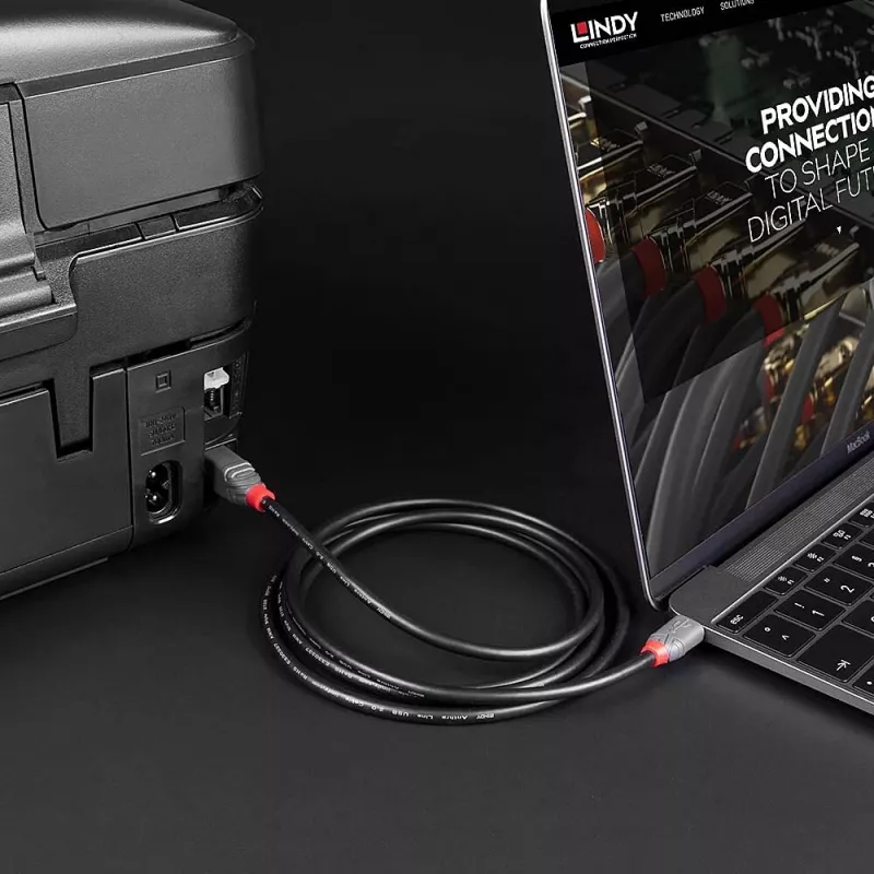 Lindy 36943 USB 2.0 Type-C – Type-B kabelis, Anthra Line, 3 m, 480 Mbit/s, juodos spalvos