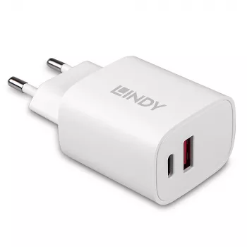 Vidinis įkroviklis Lindy 73413 universalus AC 100–240V, išėjimas 12V 3A, USB-A + USB-C, baltas