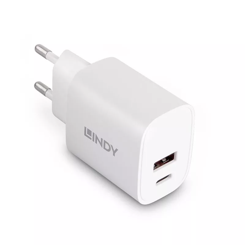 Vidinis įkroviklis Lindy 73413 universalus AC 100–240V, išėjimas 12V 3A, USB-A + USB-C, baltas