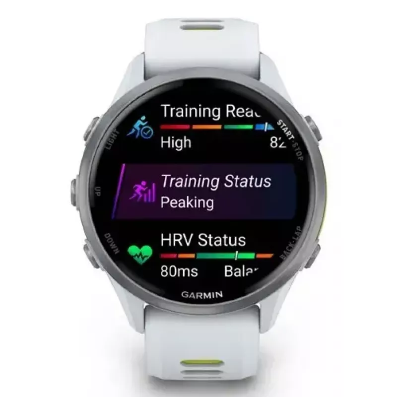 Garmin Forerunner 970 Titanium 010-02969-11 sportinis išmanusis laikrodis, Whitestone/Amp Yellow spalvų
