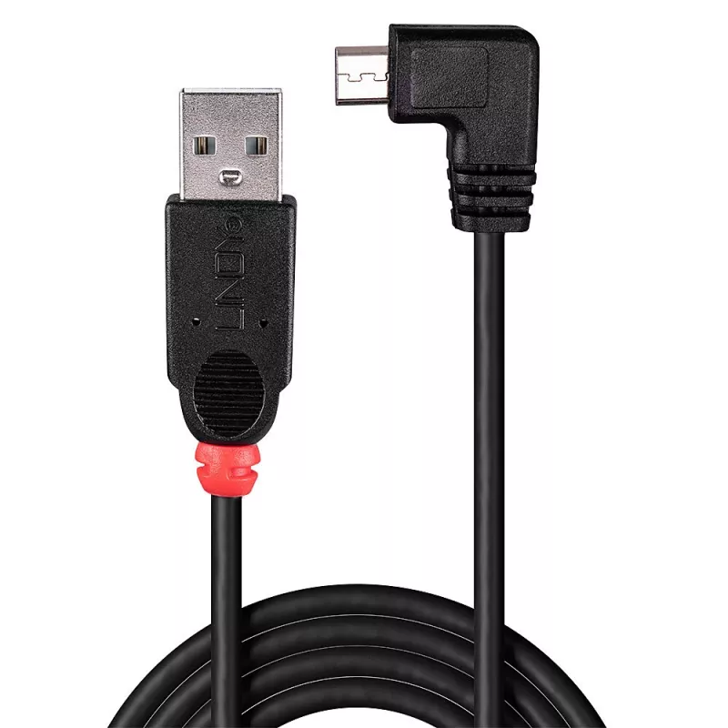 Lindy 2 m USB 2.0 laidas - USB A į Micro-B, 90 laipsnių stačiu kampu
