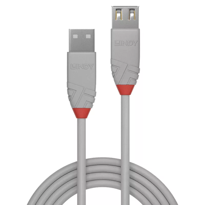Lindy 5m USB 2.0 Type A ilginimo kabelis, Anthra Line, pilka