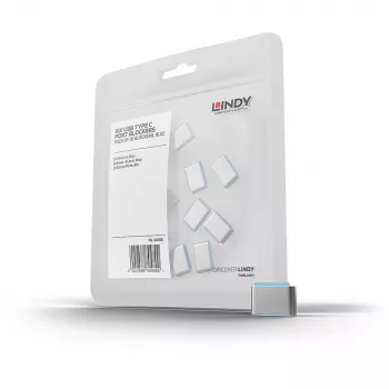 USB Type C prievadų blokatoriai Lindy be rakto, pakuotė po 10, mėlyni