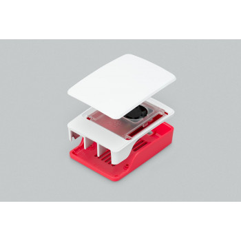 Raspberry Pi 5 korpusas (dėklas), raudonas/baltas, su ventiliatoriumi (SC1159)