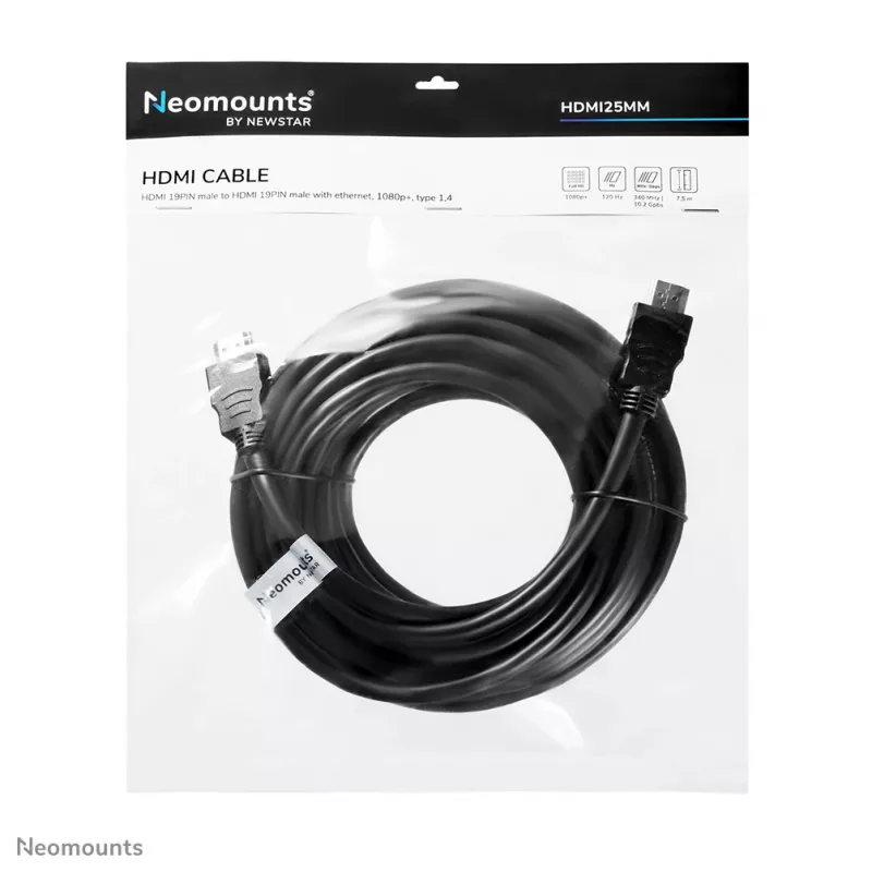 Neomounts HDMI25MM HDMI laidas - 7,5 metro, 7,5 m, 10,2 Gbit/s, Juodas