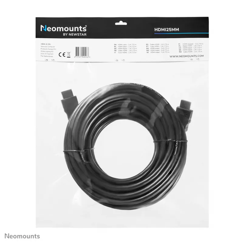 Neomounts HDMI25MM HDMI laidas - 7,5 metro, 7,5 m, 10,2 Gbit/s, Juodas