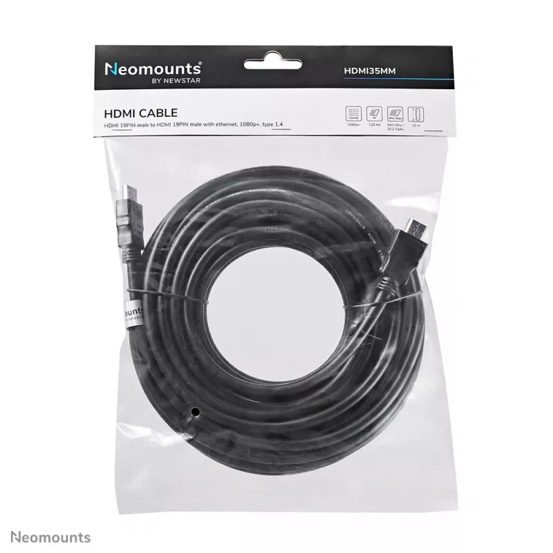 Neomounts HDMI35MM HDMI laidas - 10 metrų, 10 m, HDMI A tipo (standartinis), HDMI A tipo (standartinis), 10.2 Gbit/s, Juoda