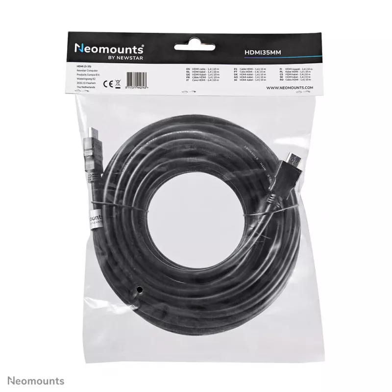 Neomounts HDMI35MM HDMI laidas - 10 metrų, 10 m, HDMI A tipo (standartinis), HDMI A tipo (standartinis), 10.2 Gbit/s, Juoda