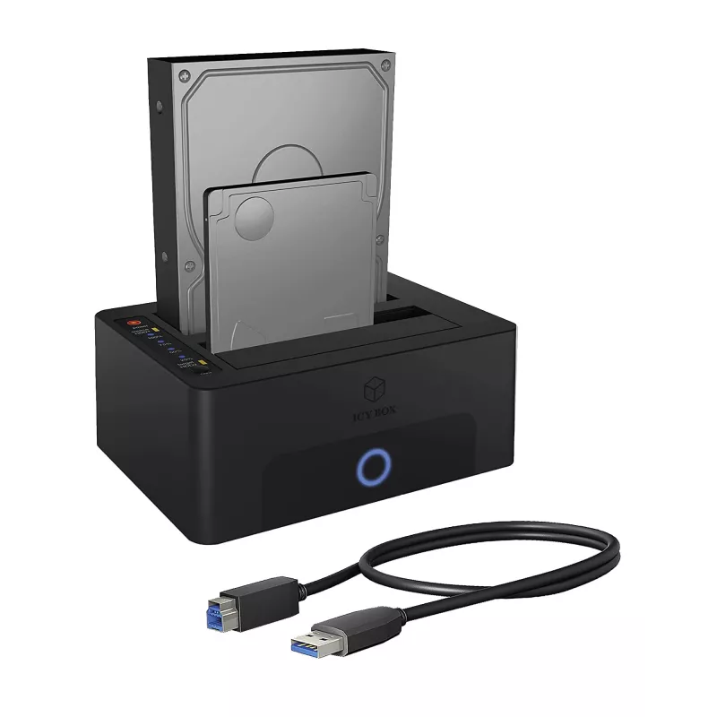 ICY BOX 2-jėjų dokavimo ir klonavimo stotelė 2,5 inch arba 3,5 inch SATA diskams su USB 3.0 sąsaja