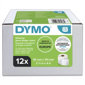 DYMO autentiškos etiketės LabelWriter didelėms siuntų etiketėms / vardinėms kortelėms | 54 mm x 101 mm | 12 ritinių po 220 (2 640 lengvai nuplėšiamų etikečių) | lipnios | LabelWriter etikečių spausdintuvams