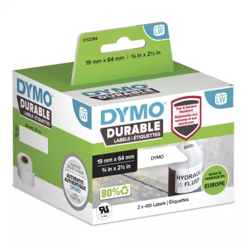 DYMO LabelWriter Durable Industrial Labels 19x64mm balta polipropileninė 2 ritės po 450 (900 lipdukų) autentiški