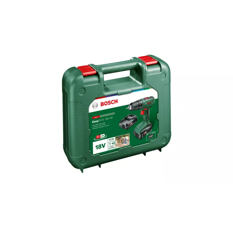 Bosch Easy Drill 18V-40 1630 RPM Belaidis gręžtuvas su šepečiu varikliu, 1,3 kg, juodas/žalias