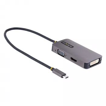 „StarTech.com“ USB-C vaizdo adapteris, USB-C į HDMI DVI VGA, iki 4K 60Hz, aliuminis, kelių prievadų vaizdo adapteris, suderinamas su „Thunderbolt 3 / 4“, USB Type-C kelioninis adapteris