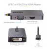„StarTech.com“ USB-C vaizdo adapteris, USB-C į HDMI DVI VGA, iki 4K 60Hz, aliuminis, kelių prievadų vaizdo adapteris, suderinamas su „Thunderbolt 3 / 4“, USB Type-C kelioninis adapteris