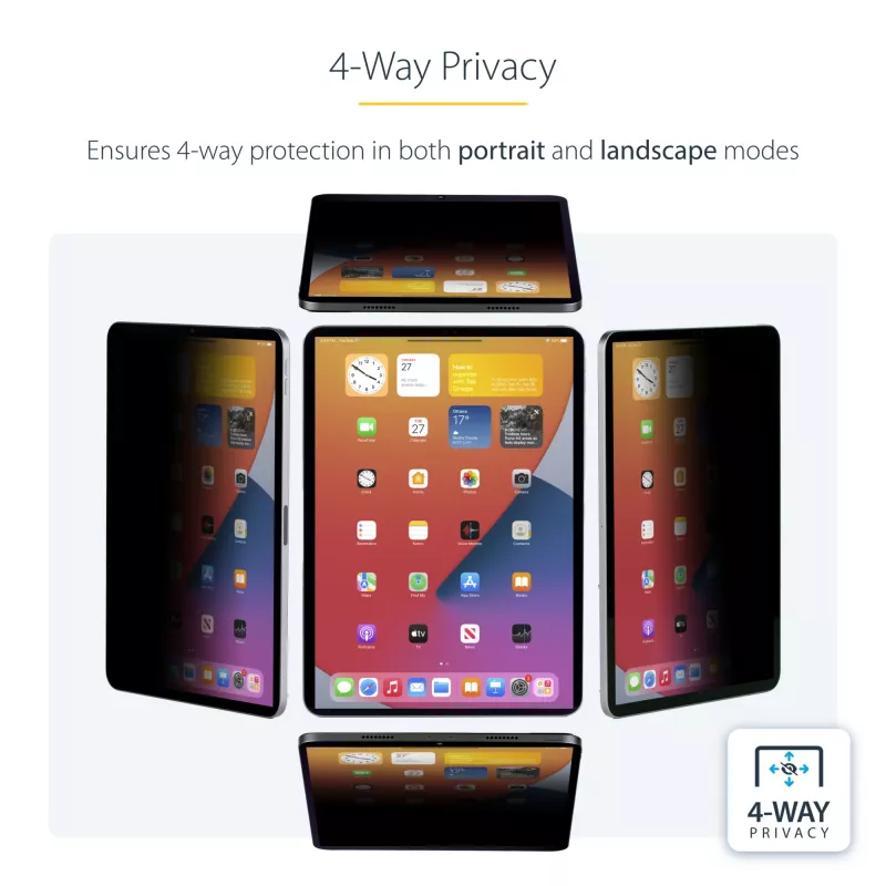 StarTech.com privatumo ekranas 11 colių iPad Pro, 4 krypčių, portretui / peizažui, liečiamas, +/- 30° žiūrėjimo kampas, blokuoja iki 51 % mėlynos šviesos, anti-glare